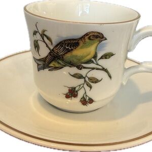Vintage Porcelain Jaeger Bavaria Golden Crown Bird-Print Teacup & Saucer
